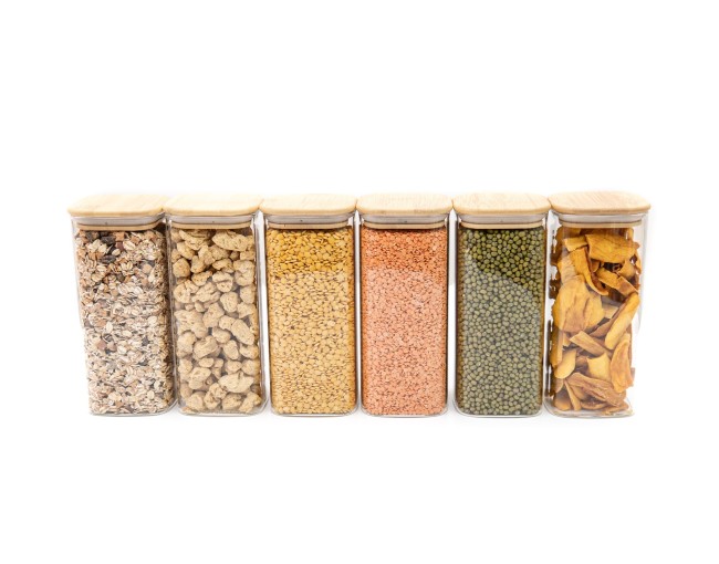 Bocaux de conservation ronds avec couvercles en bambou, lot de 4, 800 ml