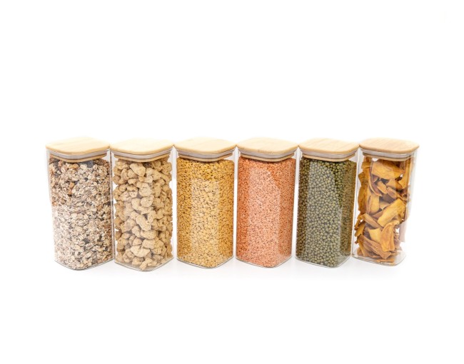 Barattoli rotondi con coperchio in bambù, set da 4, 800 ml