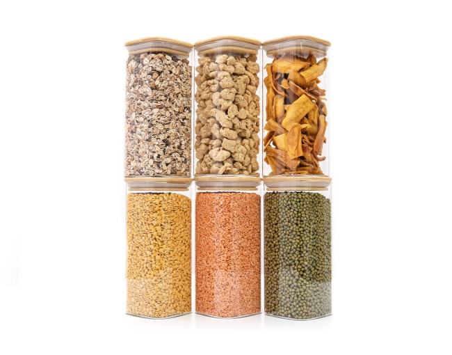 Bocaux de conservation ronds avec couvercles en bambou, lot de 4, 800 ml