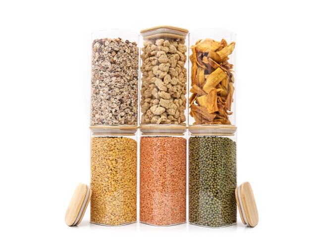 Round storage jars with bamboo lids, set of 4, 800ml