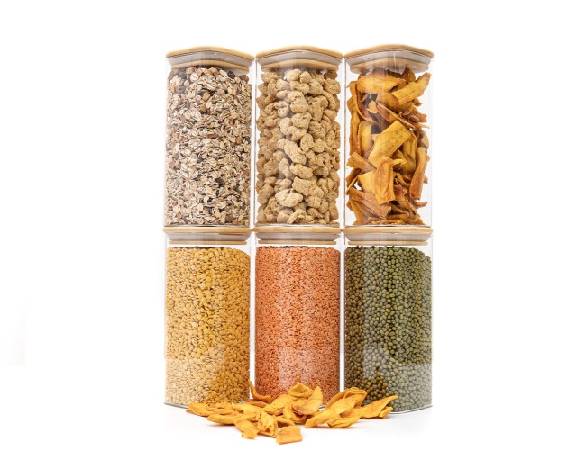 Round storage jars with bamboo lids, set of 4, 800ml