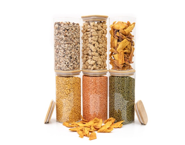 Bocaux de conservation ronds avec couvercles en bambou, lot de 4, 800 ml