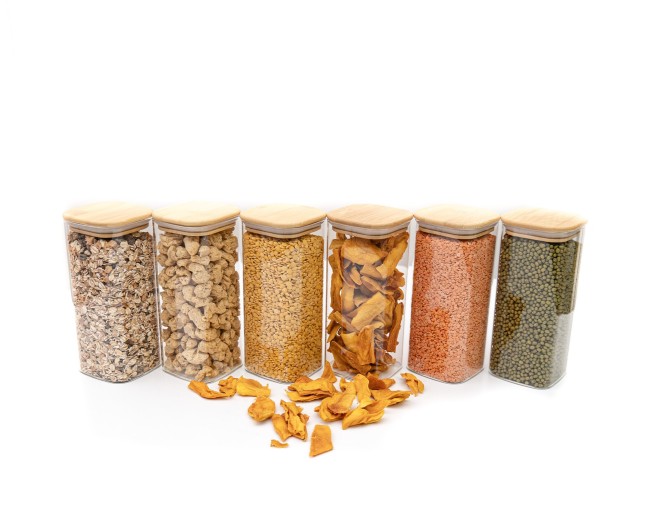 Schmale quadratische Vorratsgläser 18cm hoch 6er Set Ø8cm