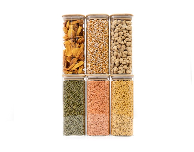 Bocaux de conservation ronds avec couvercles en bambou, lot de 4, 800 ml