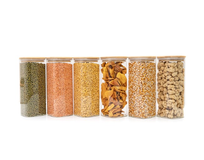 Bocaux de conservation ronds avec couvercles en bambou, lot de 4, 800 ml