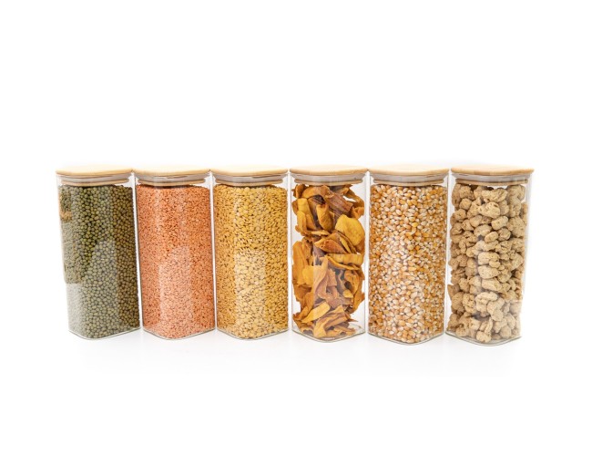 Round storage jars with bamboo lids, set of 4, 800ml