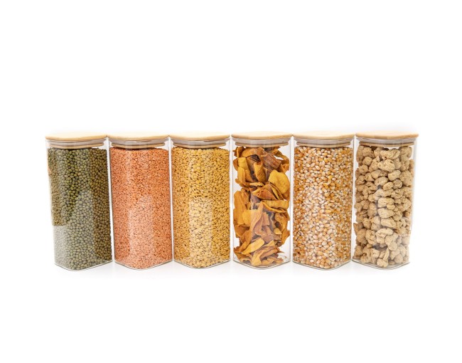 Bocaux de conservation ronds avec couvercles en bambou, lot de 4, 800 ml