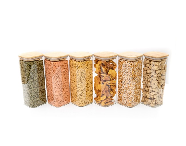 Bocaux de conservation ronds avec couvercles en bambou, lot de 4, 800 ml