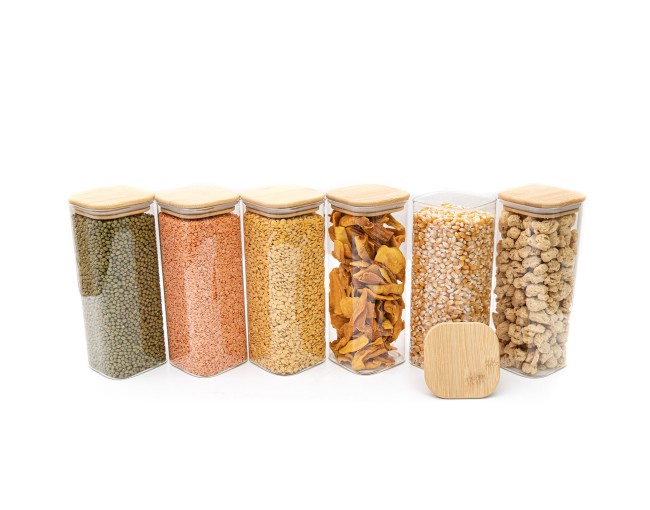 Barattoli rotondi con coperchio in bambù, set da 4, 800 ml