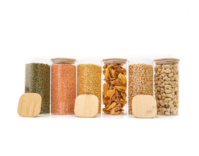 Round storage jars with bamboo lids, set of 4, 800ml