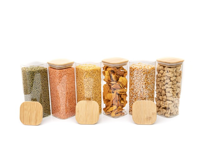 Bocaux de conservation ronds avec couvercles en bambou, lot de 4, 800 ml