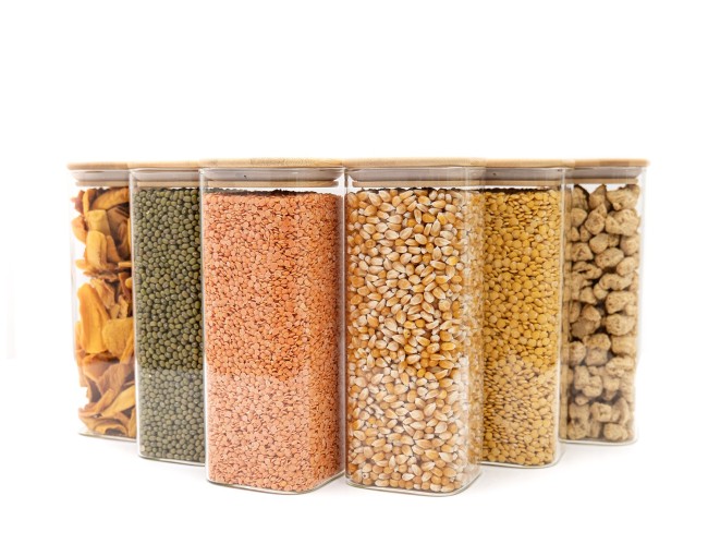 Barattoli rotondi con coperchio in bambù, set da 4, 800 ml