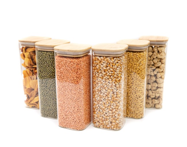 Bocaux de conservation ronds avec couvercles en bambou, lot de 4, 800 ml