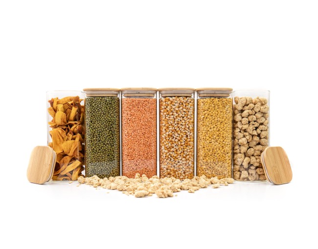 Round storage jars with bamboo lids, set of 4, 800ml