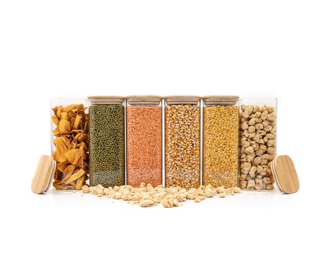 Schmale quadratische Vorratsgläser 20cm hoch 6er Set Ø8cm