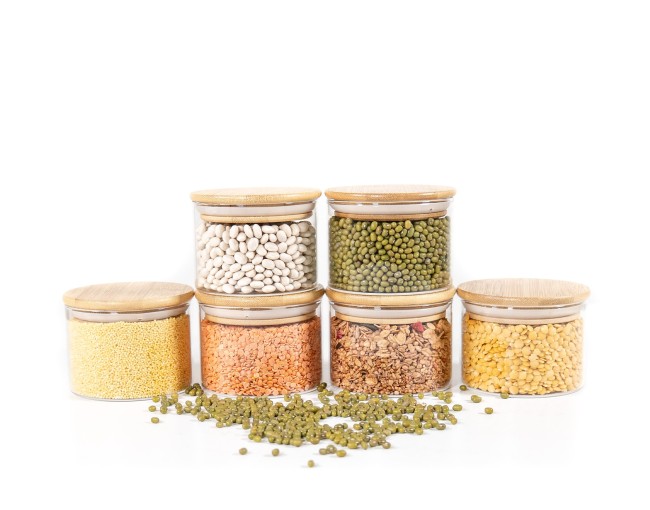 Round storage jars with bamboo lids, set of 4, 800ml