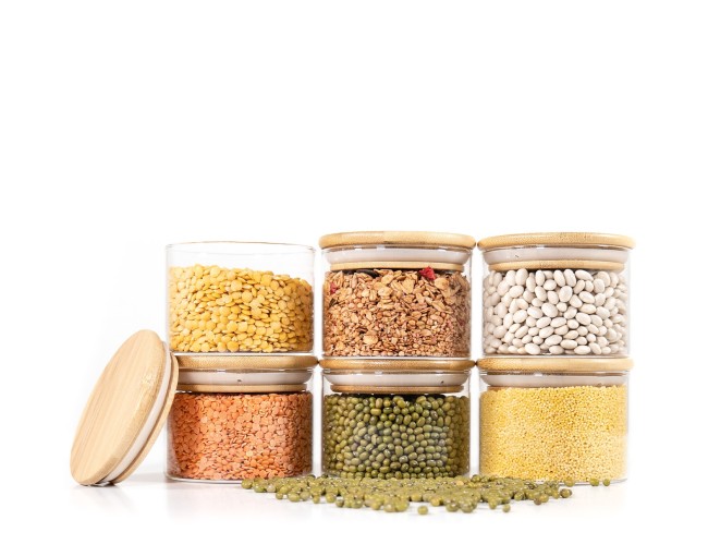 Round storage jars with bamboo lids, set of 4, 800ml