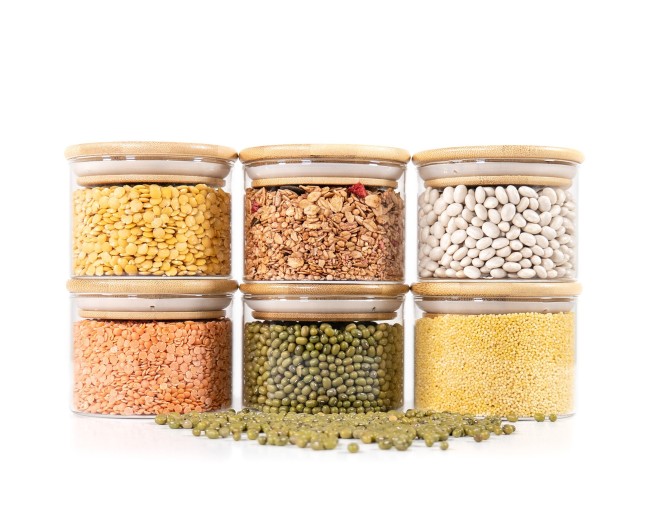 Round storage jars with bamboo lids, set of 4, 800ml