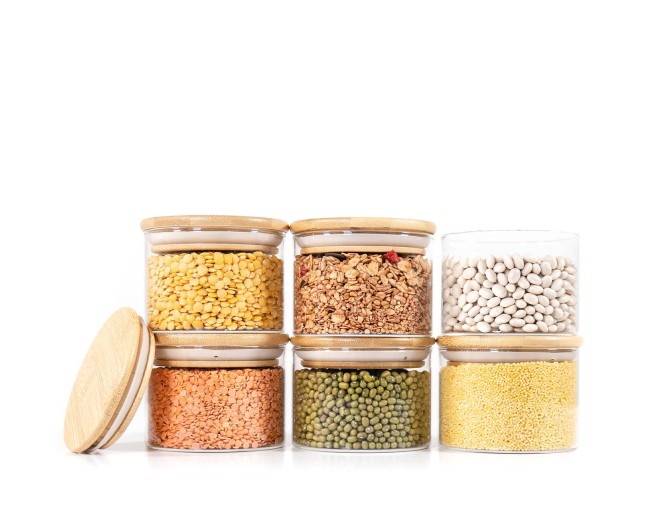 Round storage jars with bamboo lids, set of 4, 800ml