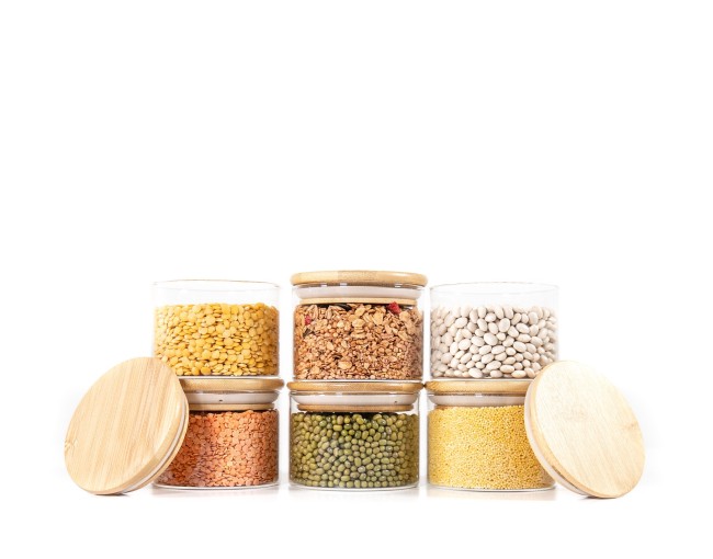 Round storage jars with bamboo lids, set of 4, 800ml