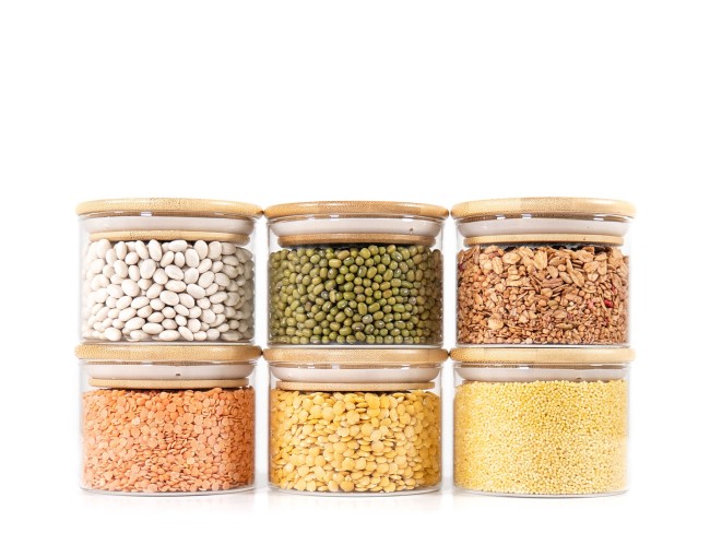 Round storage jars with bamboo lids, set of 4, 800ml