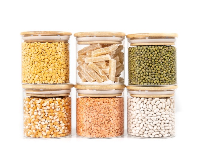 Bocaux de conservation ronds avec couvercles en bambou, lot de 4, 800 ml