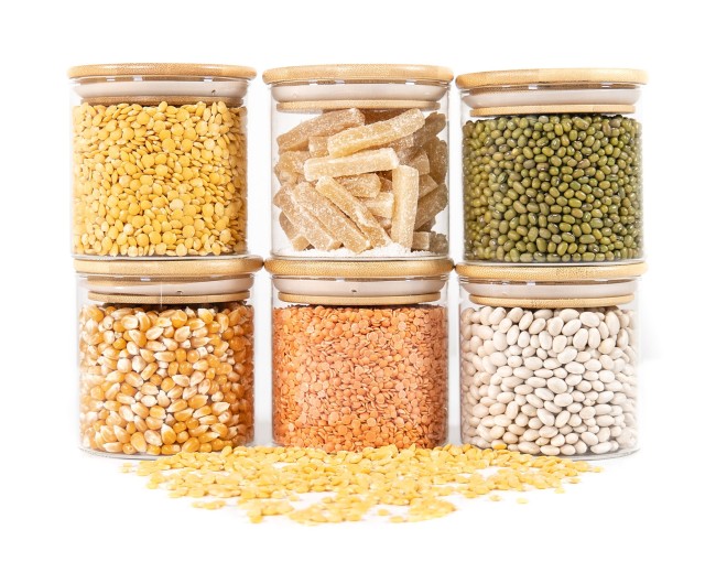 Round storage jars with bamboo lids, set of 4, 800ml