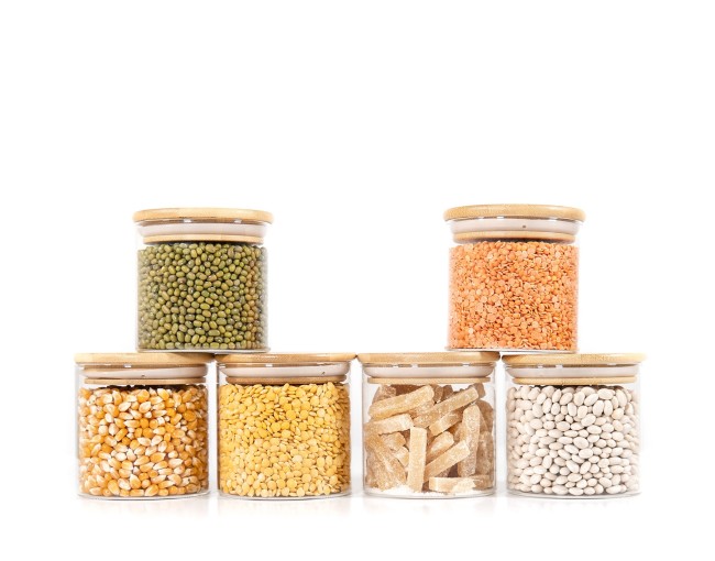 Round storage jars with bamboo lids, set of 4, 800ml