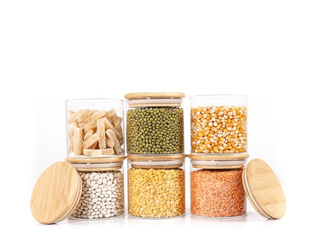 Bocaux de conservation ronds avec couvercles en bambou, lot de 4, 800 ml