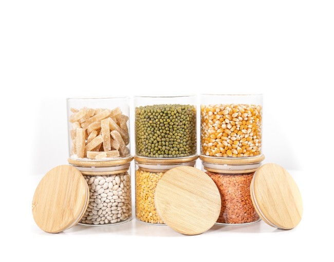 Round storage jars with bamboo lids, set of 4, 800ml