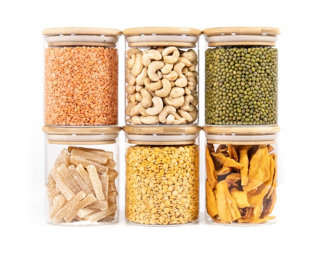 Barattoli rotondi con coperchio in bambù, set da 4, 800 ml