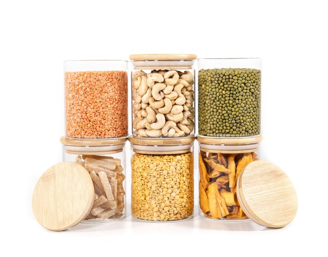 Round storage jars with bamboo lids, set of 4, 800ml