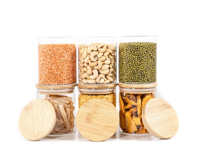 Round storage jars with bamboo lids, set of 4, 800ml