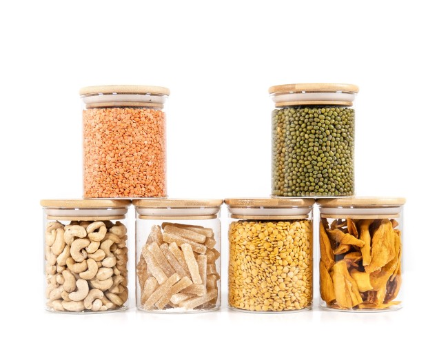 Round storage jars with bamboo lids, set of 4, 800ml