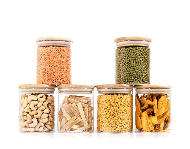 Round storage jars with bamboo lids, set of 4, 800ml