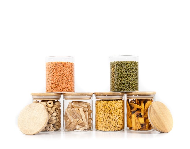 Round storage jars with bamboo lids, set of 4, 800ml