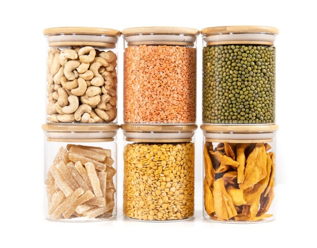 Bocaux de conservation ronds avec couvercles en bambou, lot de 4, 800 ml