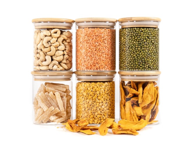 Round storage jars with bamboo lids, set of 4, 800ml