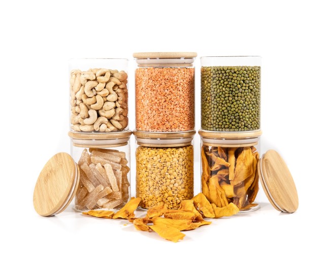 Round storage jars with bamboo lids, set of 4, 800ml