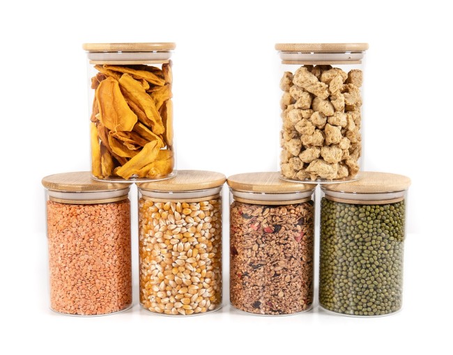 Bocaux de conservation ronds avec couvercles en bambou, lot de 4, 800 ml