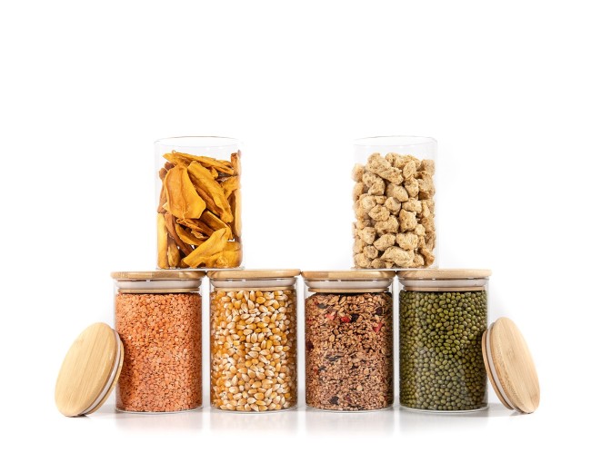 Bocaux de conservation ronds avec couvercles en bambou, lot de 4, 800 ml