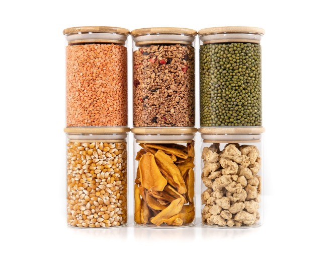 Round storage jars with bamboo lids, set of 4, 800ml