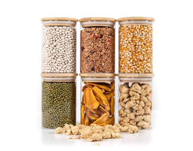 Bocaux de conservation ronds avec couvercles en bambou, lot de 4, 800 ml