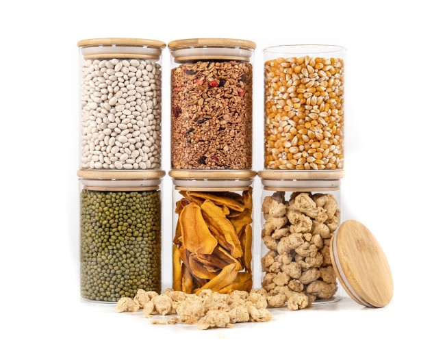 Round storage jars with bamboo lids, set of 4, 800ml