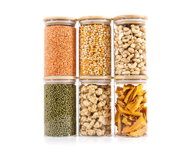 Round storage jars with bamboo lids, set of 4, 800ml