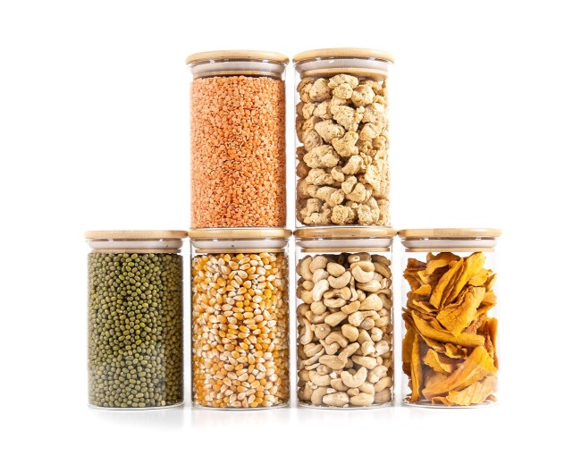 Barattoli rotondi con coperchio in bambù, set da 4, 800 ml