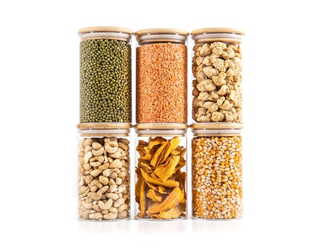 Round storage jars with bamboo lids, set of 4, 800ml