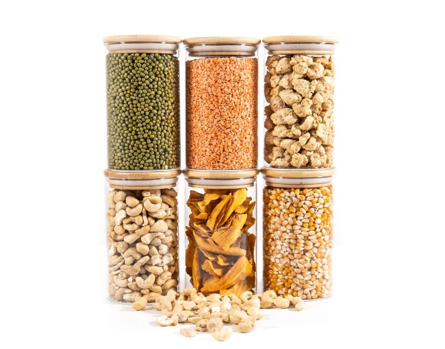 Round storage jars with bamboo lids, set of 4, 800ml