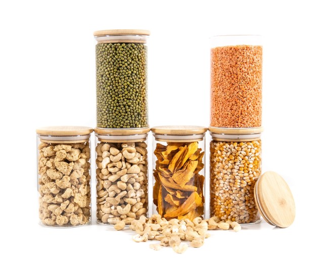 Barattoli rotondi con coperchio in bambù, set da 4, 800 ml