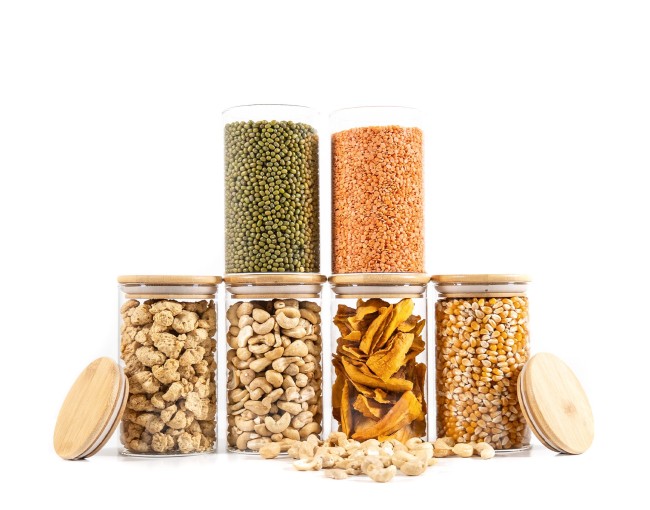 Round storage jars with bamboo lids, set of 4, 800ml